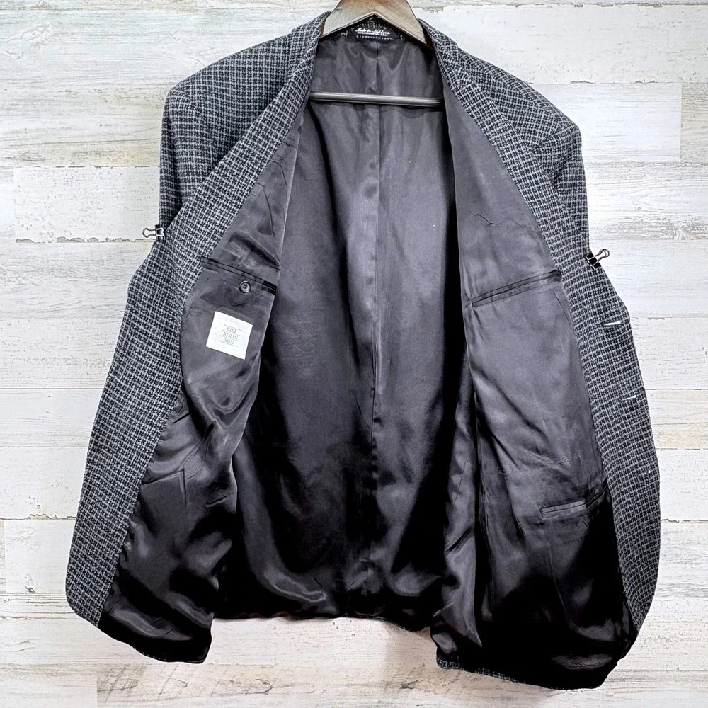 Bill Robinson 46R Grey Check Plaid Wool Lambswool‎ 3-Button Blazer Sport Coat